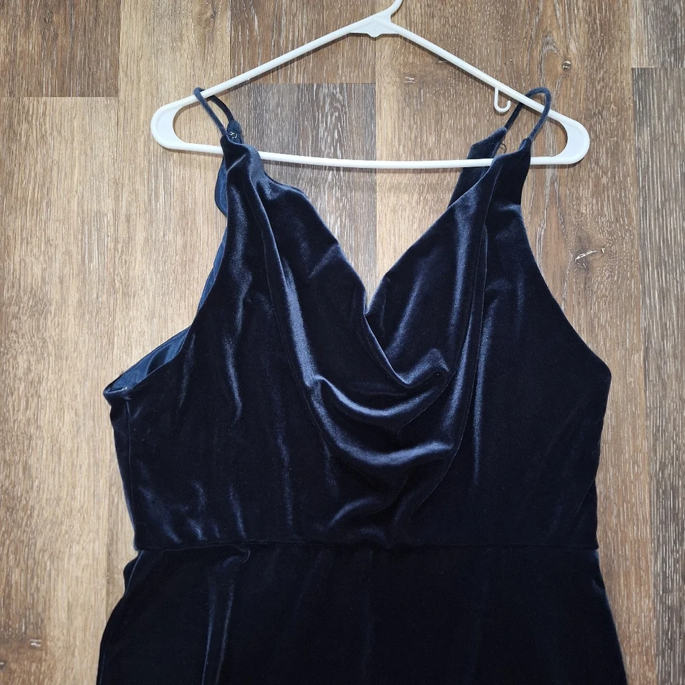Jenny Yoo Collection Navy Blue Velvet Strappy Draped Neck Maxi Dress, Sz 18 - Picture 2 of 8